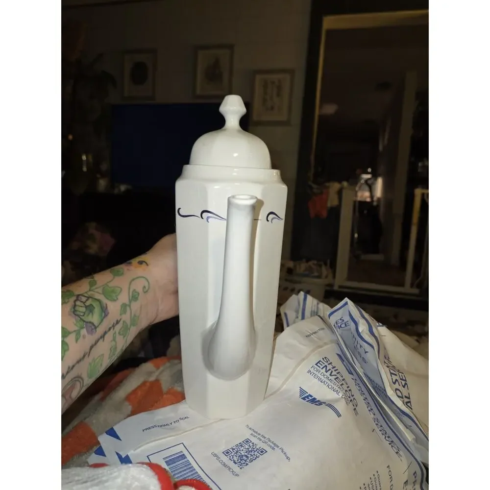 vintage grindley ascot avon blue coffee pot england satin white ironstone 2-6
